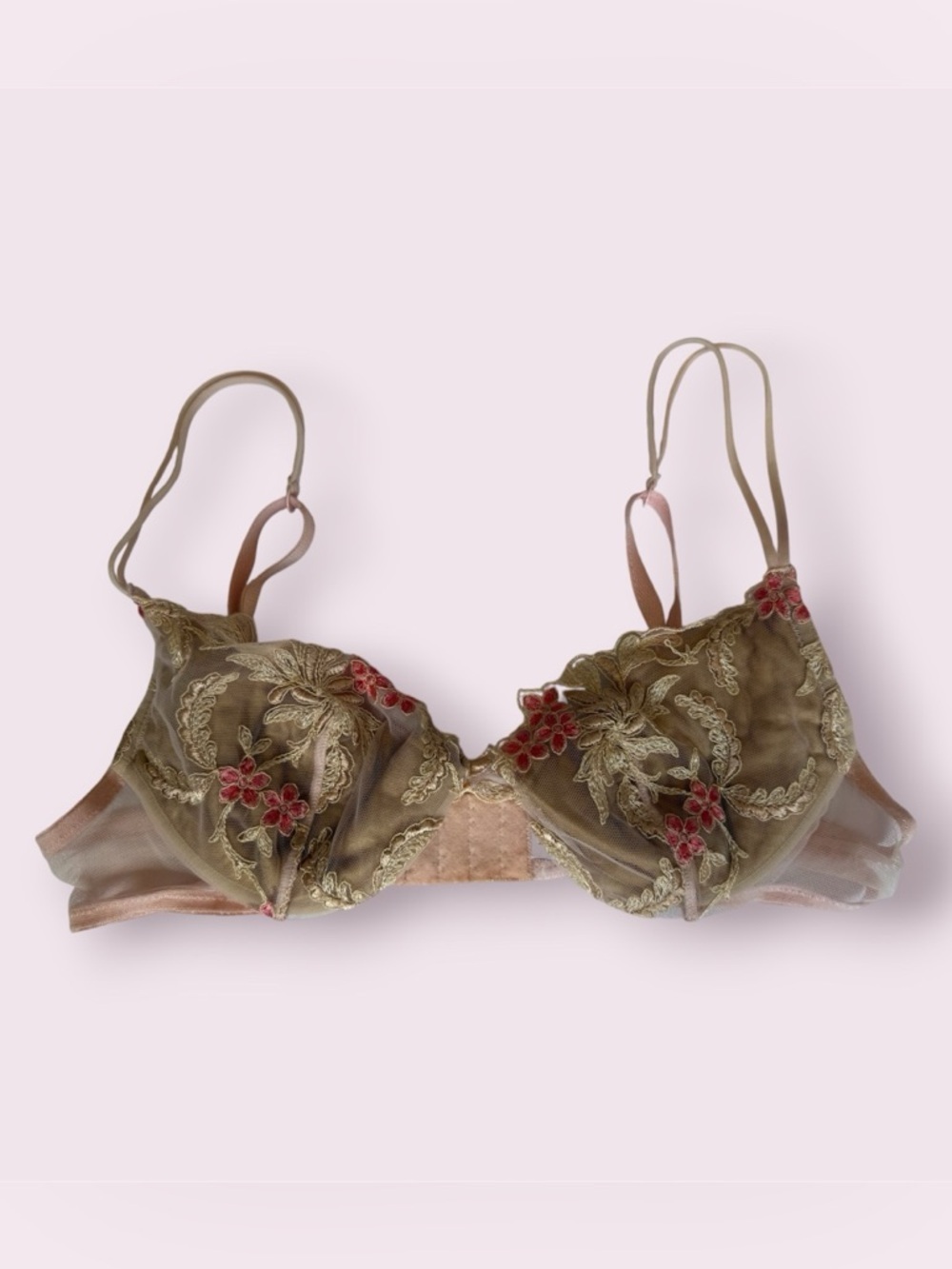 La Perla Tan and Pink Floral Lace Bra Size 2